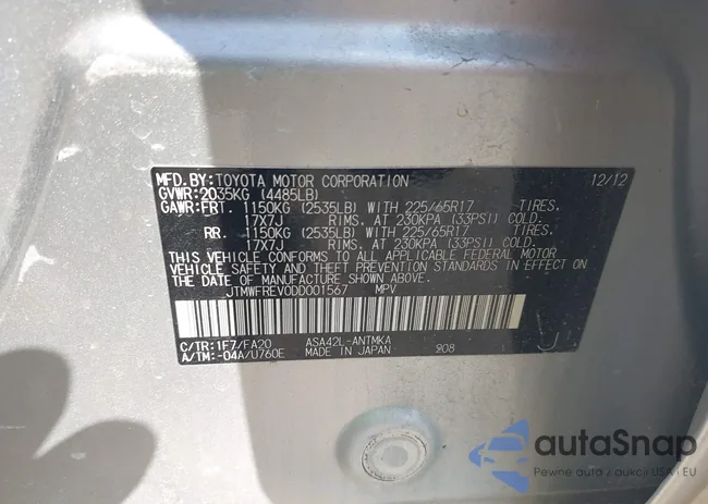 JTMWFREV0DD001567: 44379960