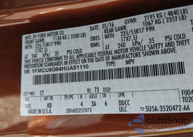 1FMCU9G94HUA51110: 44380150