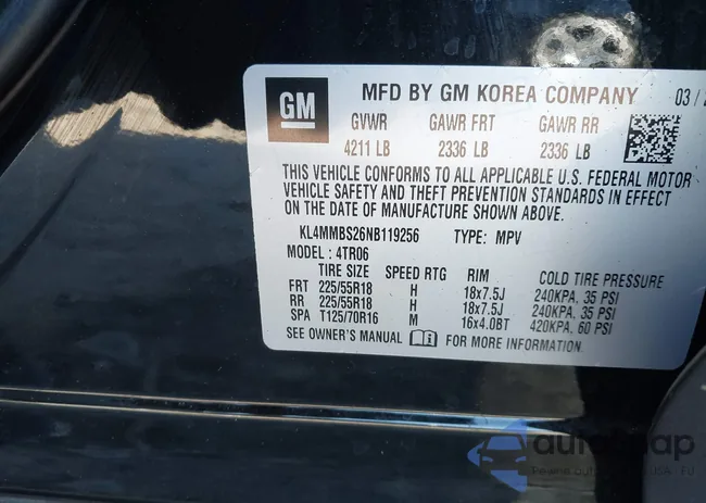 KL4MMBS26NB119256: 44380413