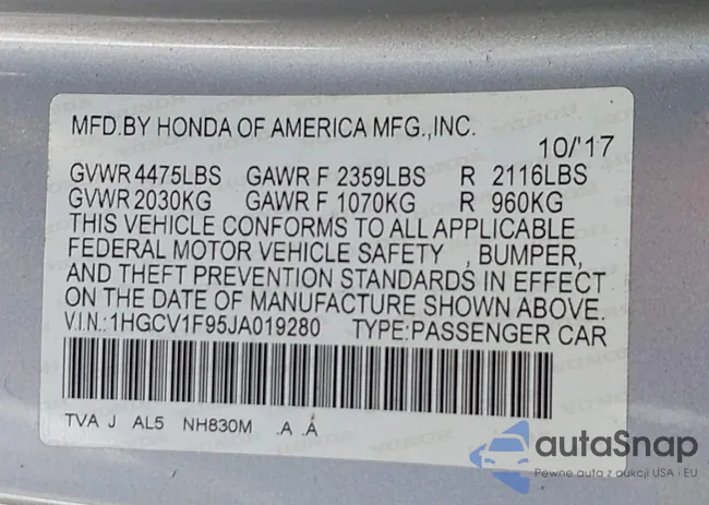 1HGCV1F95JA019280: 44381035