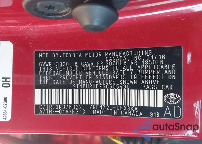 2T1BURHE7GC605490: 44380790