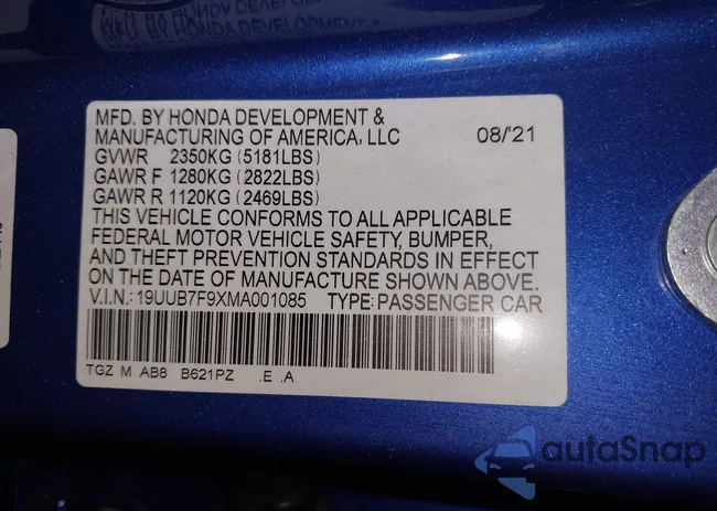 19UUB7F9XMA001085: 44380807