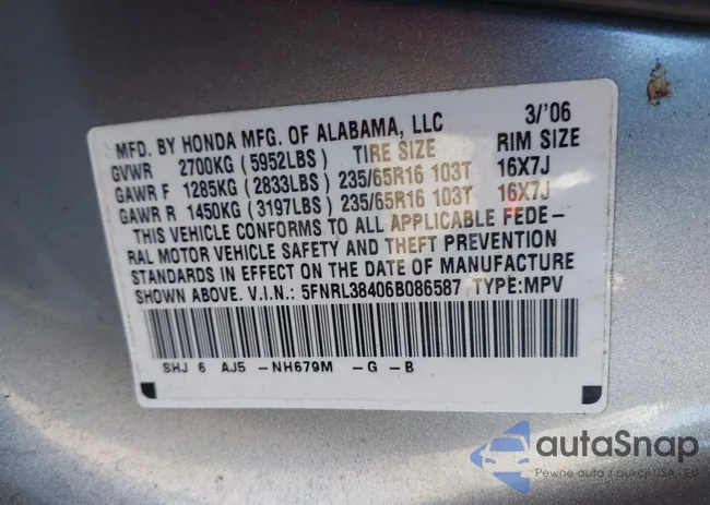 5FNRL38406B086587: 44382397