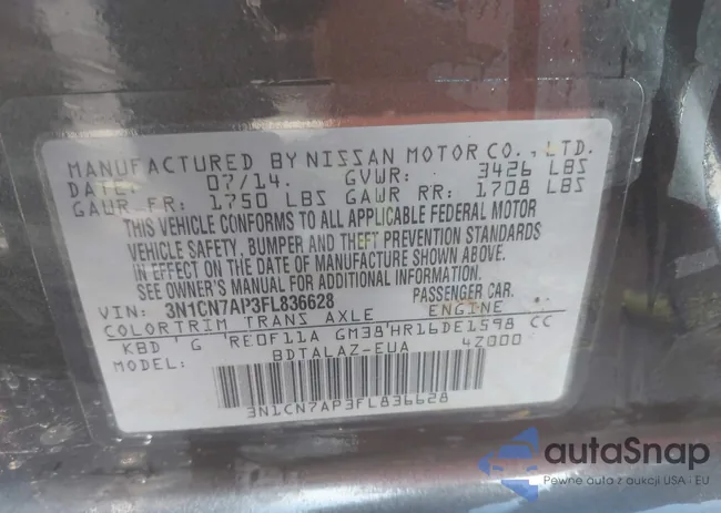 3N1CN7AP3FL836628: 44381631