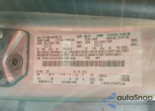 1FMCU9GX0GUA85445: 44383091