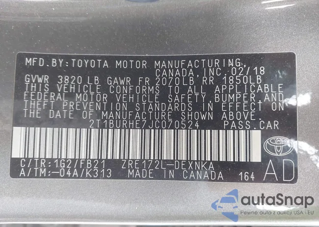 2T1BURHE7JC070524: 44383249