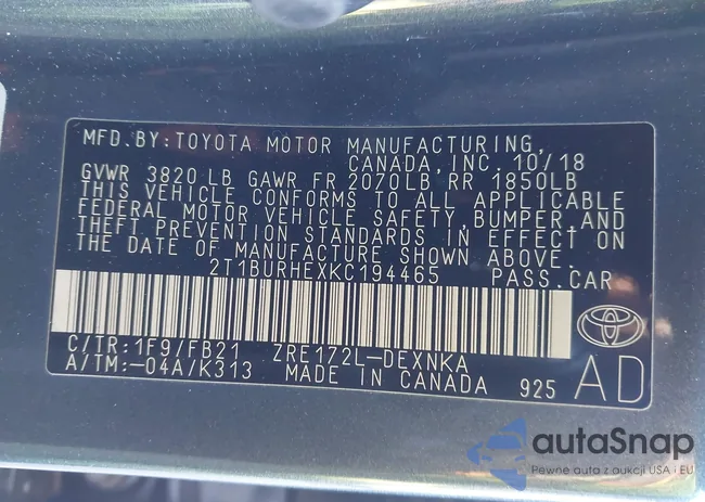 2T1BURHEXKC194465: 44383307