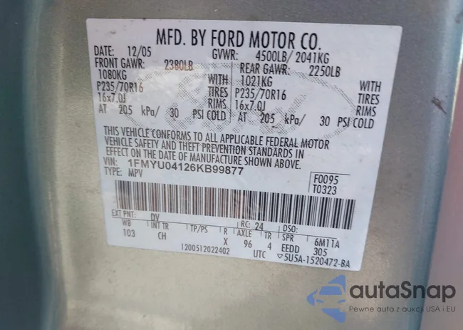 1FMYU04126KB99877: 44383348