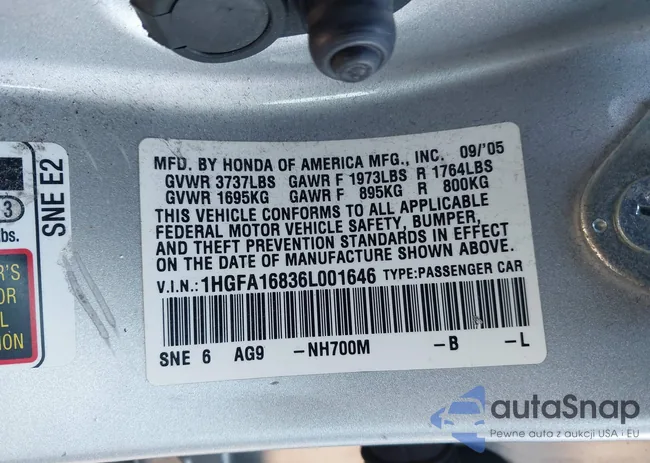 1HGFA16836L001646: 44382773