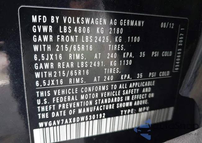 WVGAV7AX8DW530192: 44384213