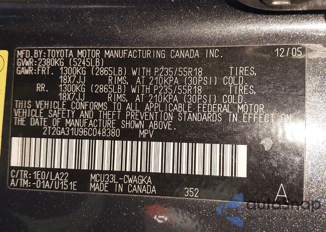 2T2GA31U96C048380: 44384233