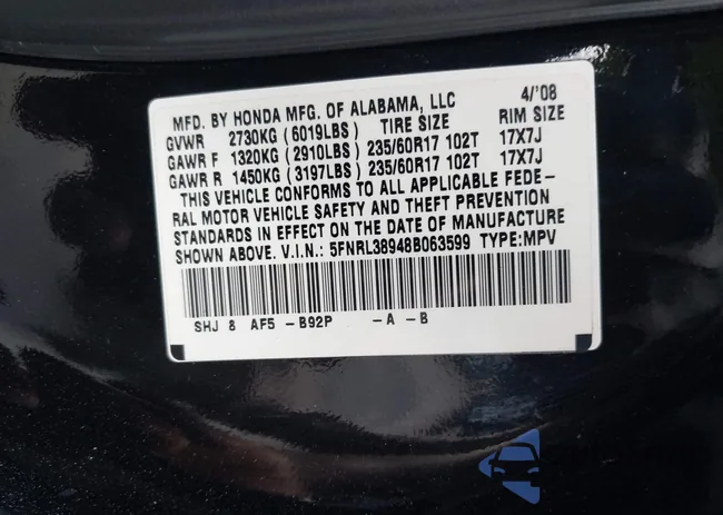 5FNRL38948B063599: 44384273