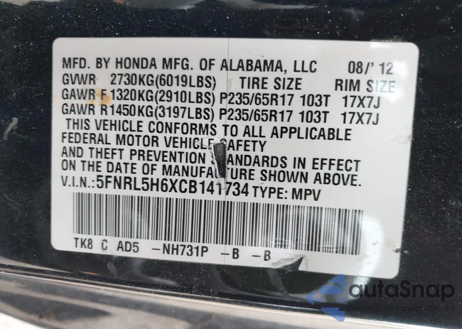 5FNRL5H6XCB141734: 44383495