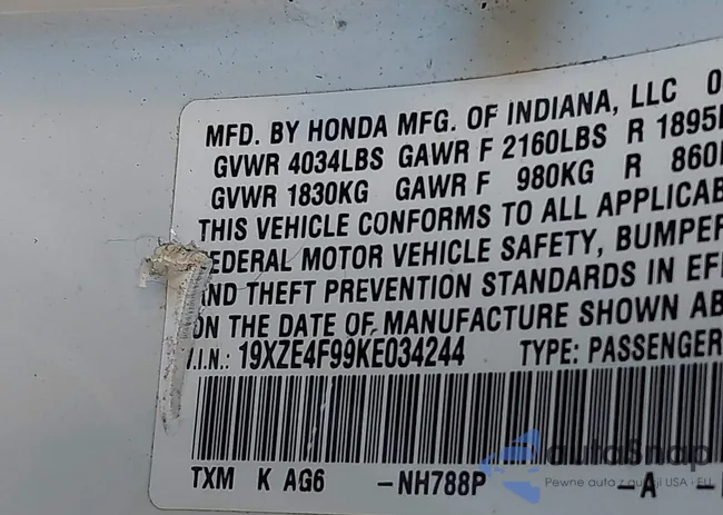 19XZE4F99KE034244: 44383508