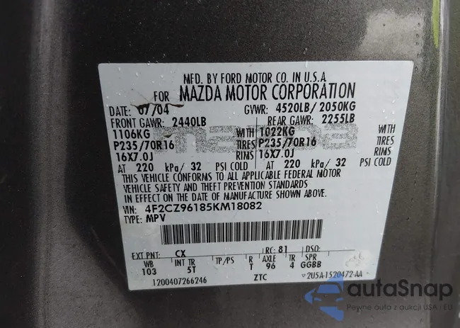 4F2CZ96185KM18082: 44383606