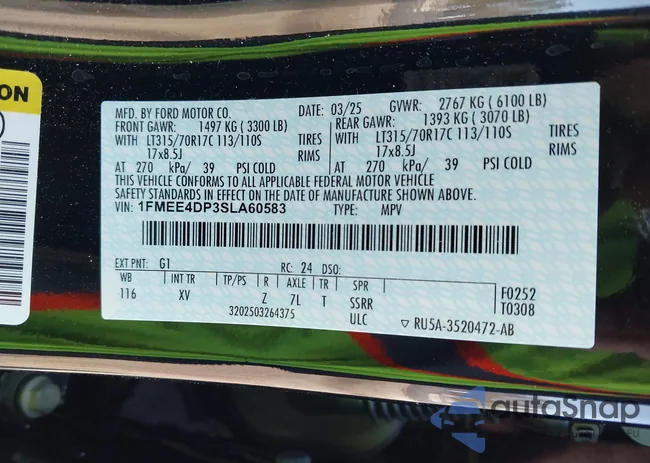 1FMEE4DP3SLA60583: 44383623