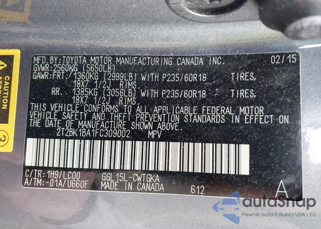 2T2BK1BA1FC309002: 44383705