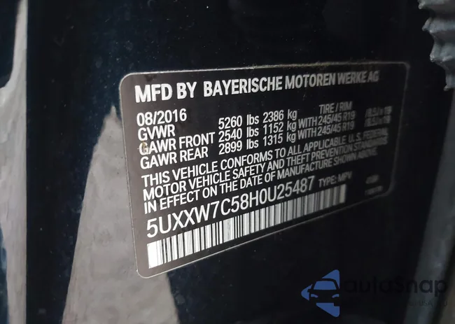 5UXXW7C58H0U25487: 44383827