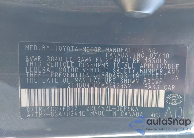 2T1BU4EE1AC442852: 44384943