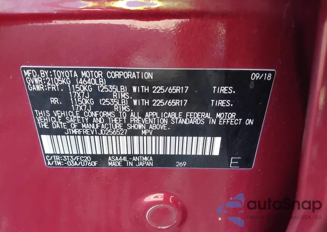 JTMRFREV1JD256527: 44385062