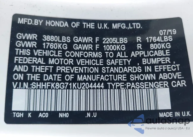 SHHFK8G71KU204444: 44385136