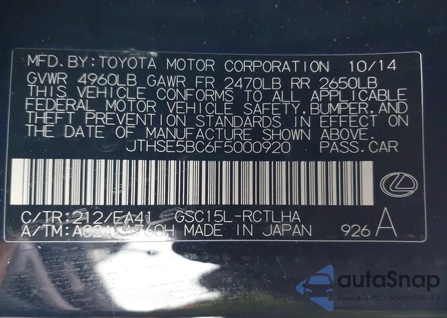 JTHSE5BC6F5000920: 44385174