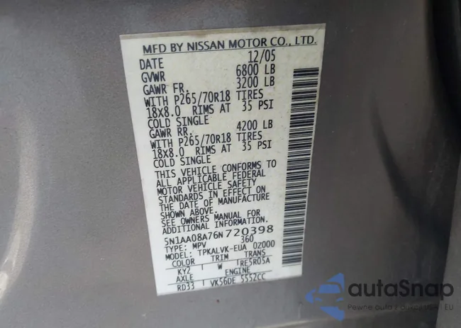 5N1AA08A76N720398: 44385343