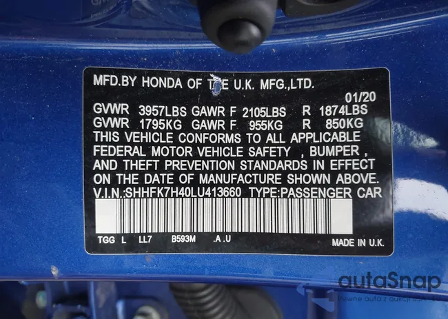 SHHFK7H40LU413660: 44384701