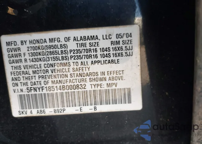 5FNYF18514B000832: 44384847