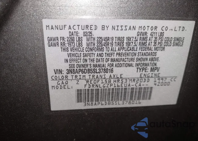 3N8AP6DB5SL378016: 44386420