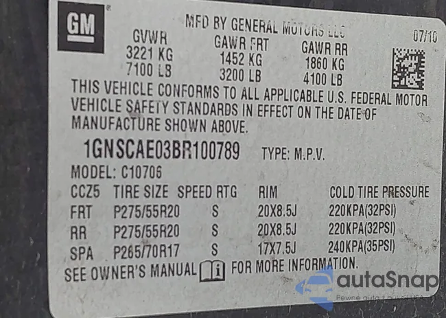 1GNSCAE03BR100789: 44386438