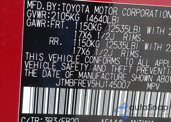 JTMBFREV5HJ145007: 44385574