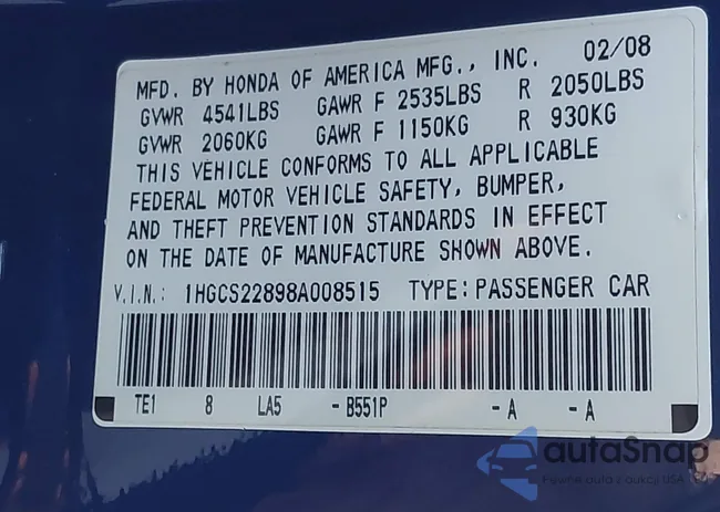 1HGCS22898A008515: 44385590