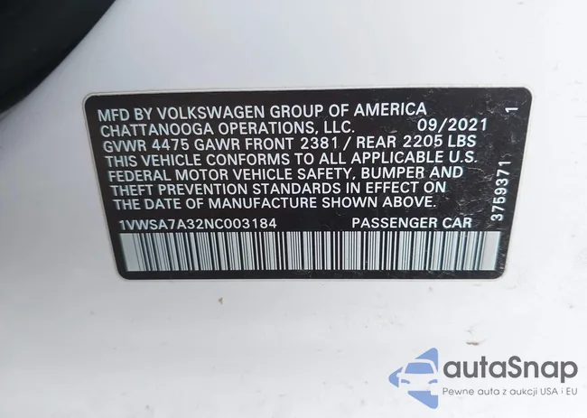 1VWSA7A32NC003184: 44387042