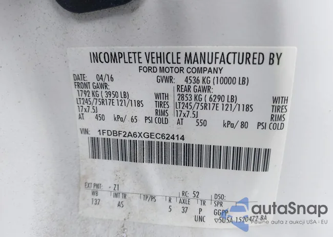 1FDBF2A6XGEC62414: 44387236