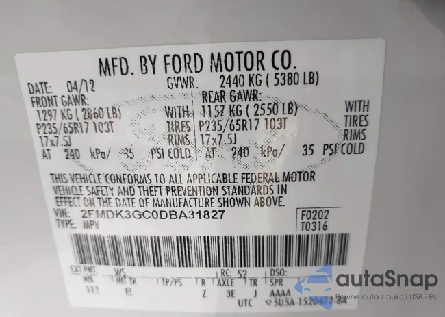 2FMDK3GC0DBA31827: 44387352