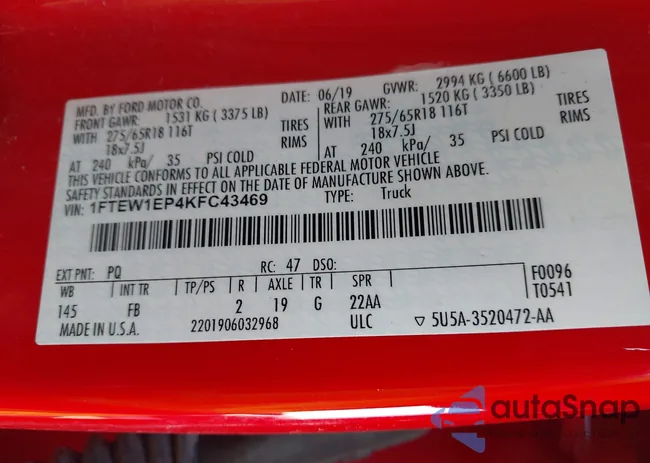 1FTEW1EP4KFC43469: 44386522