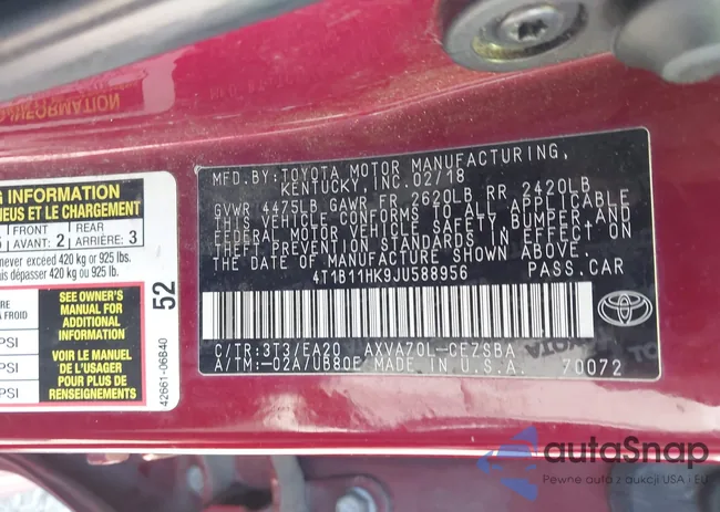 4T1B11HK9JU588956: 44386677