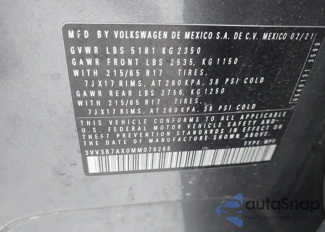 3VV3B7AX0MM079265: 44387500