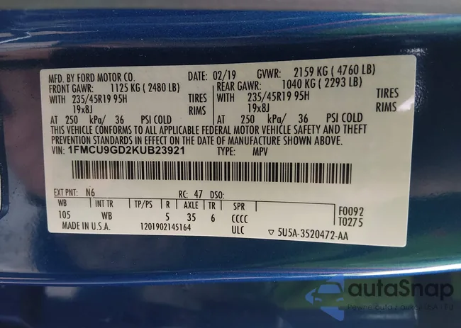 1FMCU9GD2KUB23921: 44388850