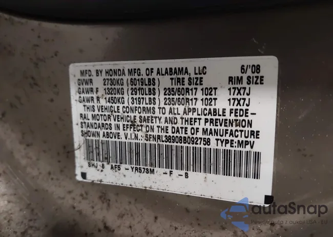 5FNRL38908B092758: 44388926