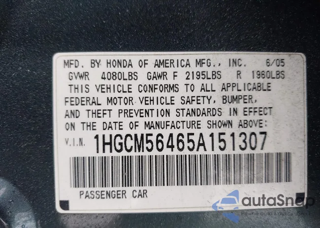 1HGCM56465A151307: 44389384