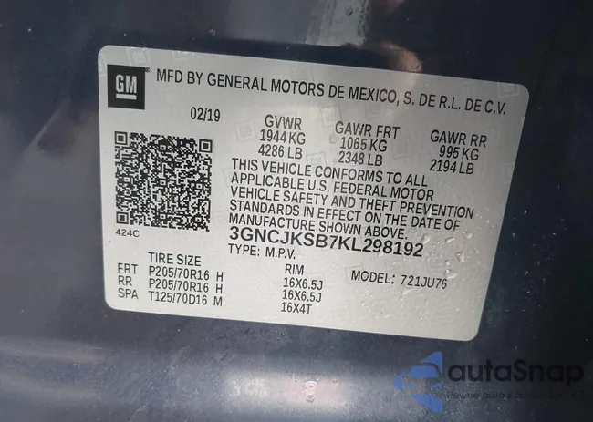 3GNCJKSB7KL298192: 44388543