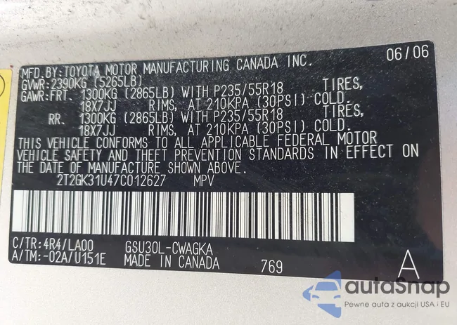 2T2GK31U47C012627: 44388698