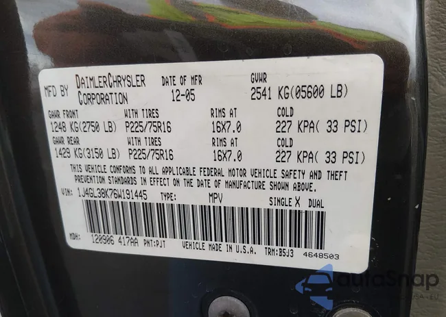 1J4GL38K76W191445: 44388716