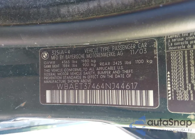 WBAET37464NJ44617: 44388793