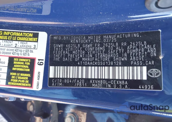 4T1DAACK0SU138128: 44389906