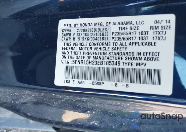 5FNRL5H23EB105349: 44389922