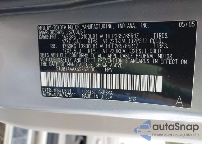 5TDBT44AX5S252630: 44390005