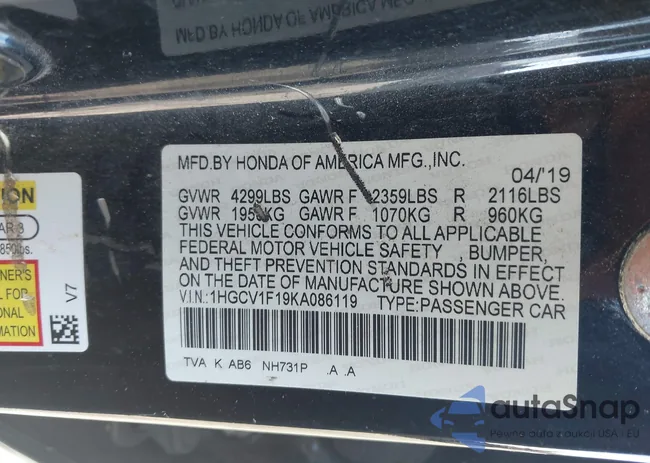 1HGCV1F19KA086119: 44390035